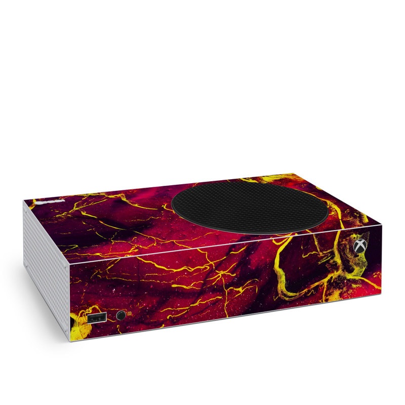 Xbox Series S Skin design of Red, Purple, Geological phenomenon, Pattern, Fractal art, Art, Fictional character, Graphics, with red, yellow, black colors
