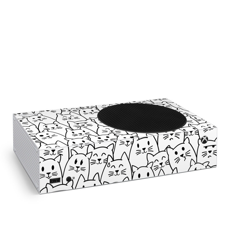 Xbox Series S Skin design of White, Line art, Text, Black, Pattern, Black-and-white, Line, Design, Font, Organism, with white, black colors