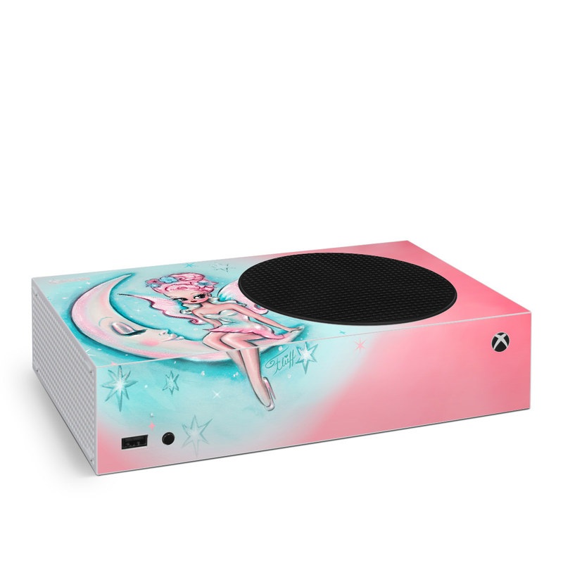 Xbox Series S Skin design of Fictional character, Angel, Cartoon, Pink, Illustration, Mythical creature, Art, with blue, pink, white colors