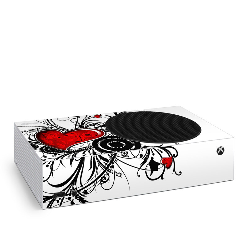 Xbox Series S Skin design of Heart, Line art, Love, Clip art, Plant, Graphic design, Illustration, with white, gray, black, red colors