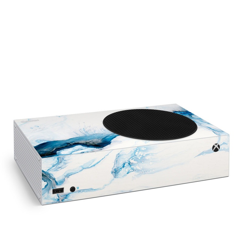 Xbox Series S Skin design of Glacial landform, Blue, Water, Glacier, Sky, Arctic, Ice cap, Watercolor paint, Drawing, Art, with white, blue, black colors