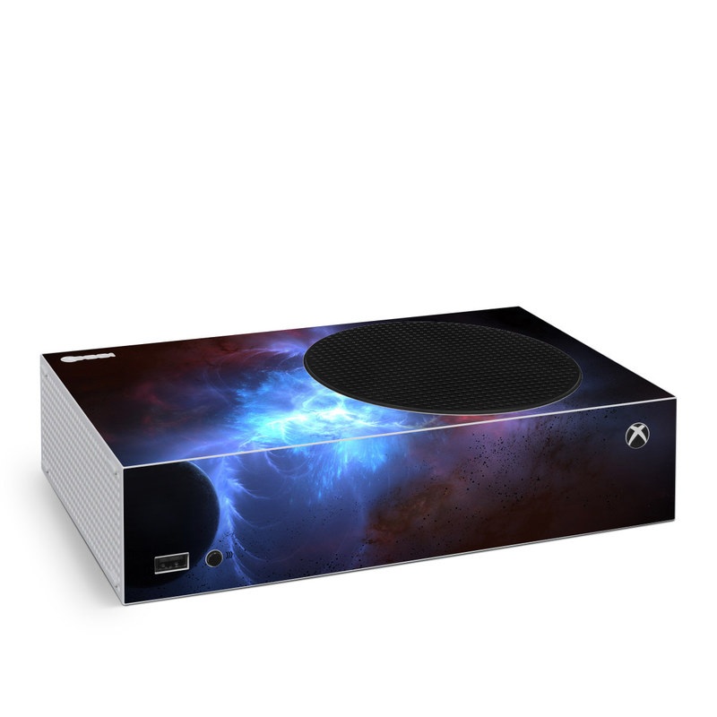 Xbox Series S Skin design of Sky, Atmosphere, Outer space, Space, Astronomical object, Fractal art, Universe, Electric blue, Art, Organism, with black, blue, purple colors