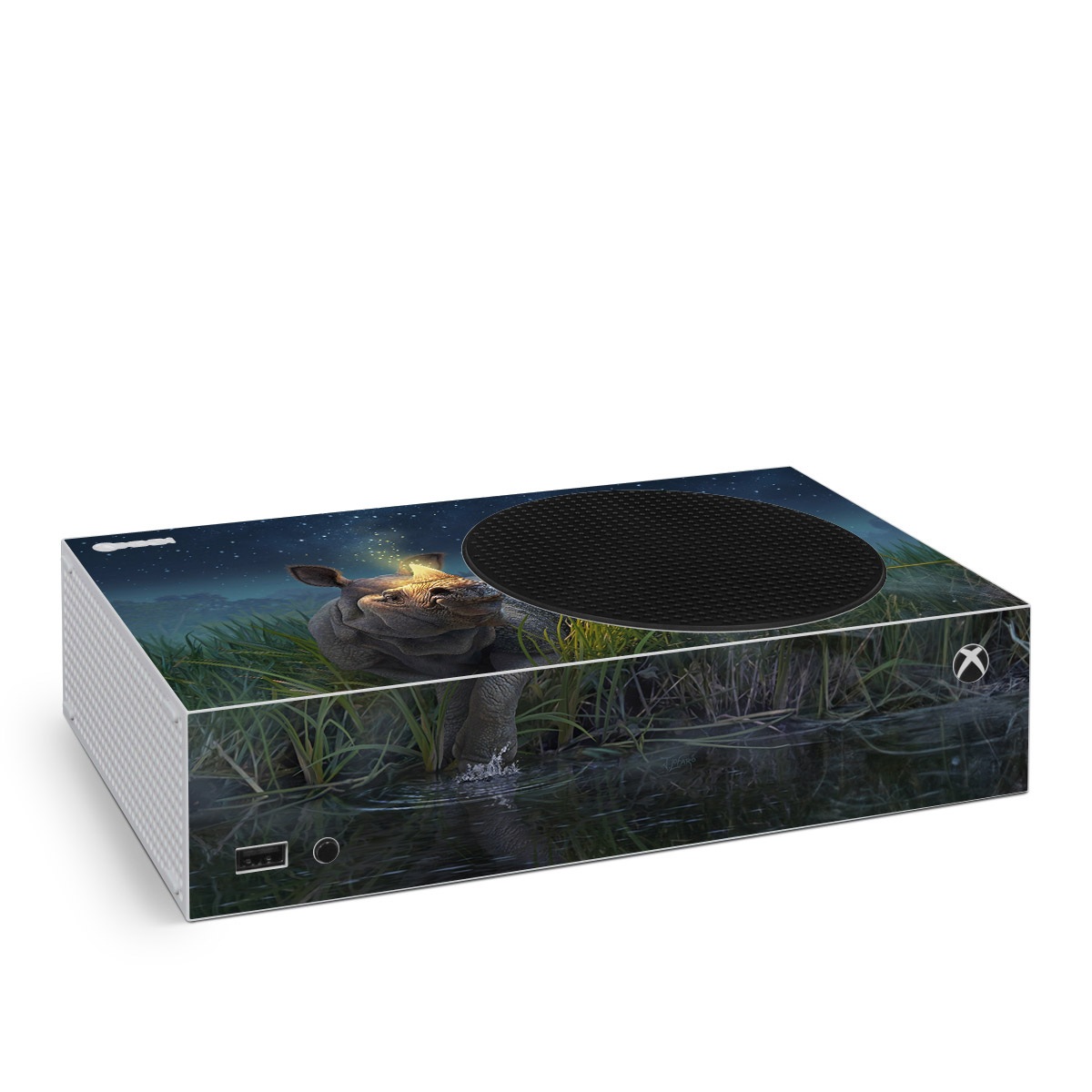 Xbox Series S Skin design of Wildlife, Sky, Photography, Grass, Fawn, with blue, green, gray, yellow, white colors
