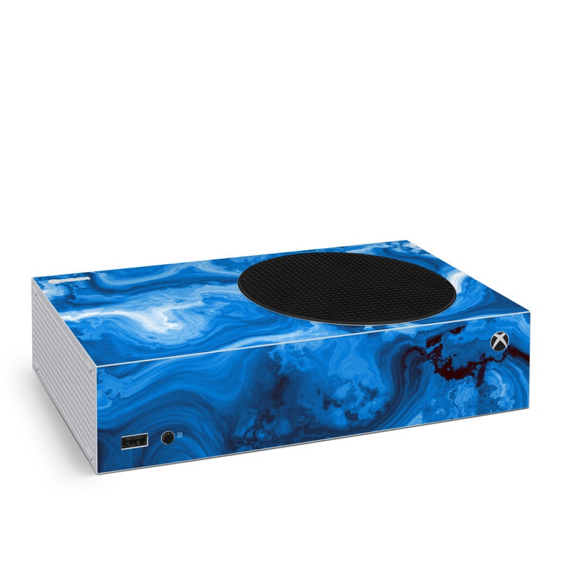 Xbox Series S Skin design of Blue, Water, Aqua, Azure, Turquoise, Pattern, Liquid, Wave, Electric blue, Design, with blue, white, black colors