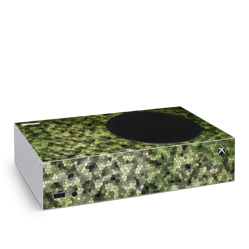 Xbox Series S Skin design of Green, Grass, Leaf, Plant, Pattern, Groundcover, with black, white, green, gray colors