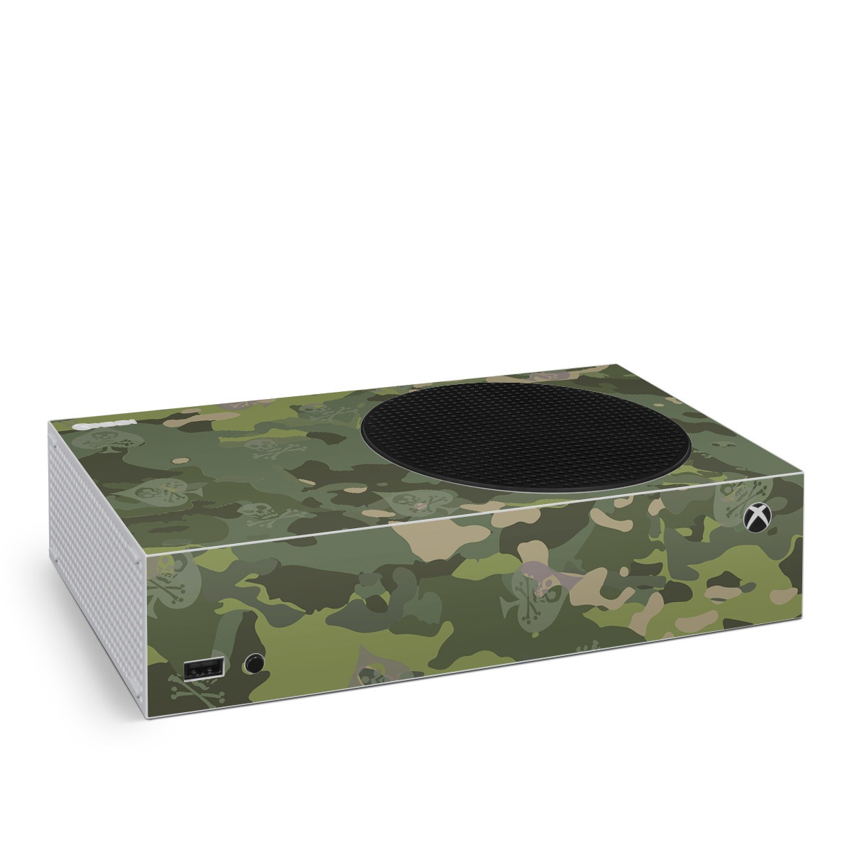Xbox Series S Skin design of Military camouflage, Pattern, Camouflage, Uniform, Clothing, Green, Design, Leaf, Plant, Illustration, with green, brown colors