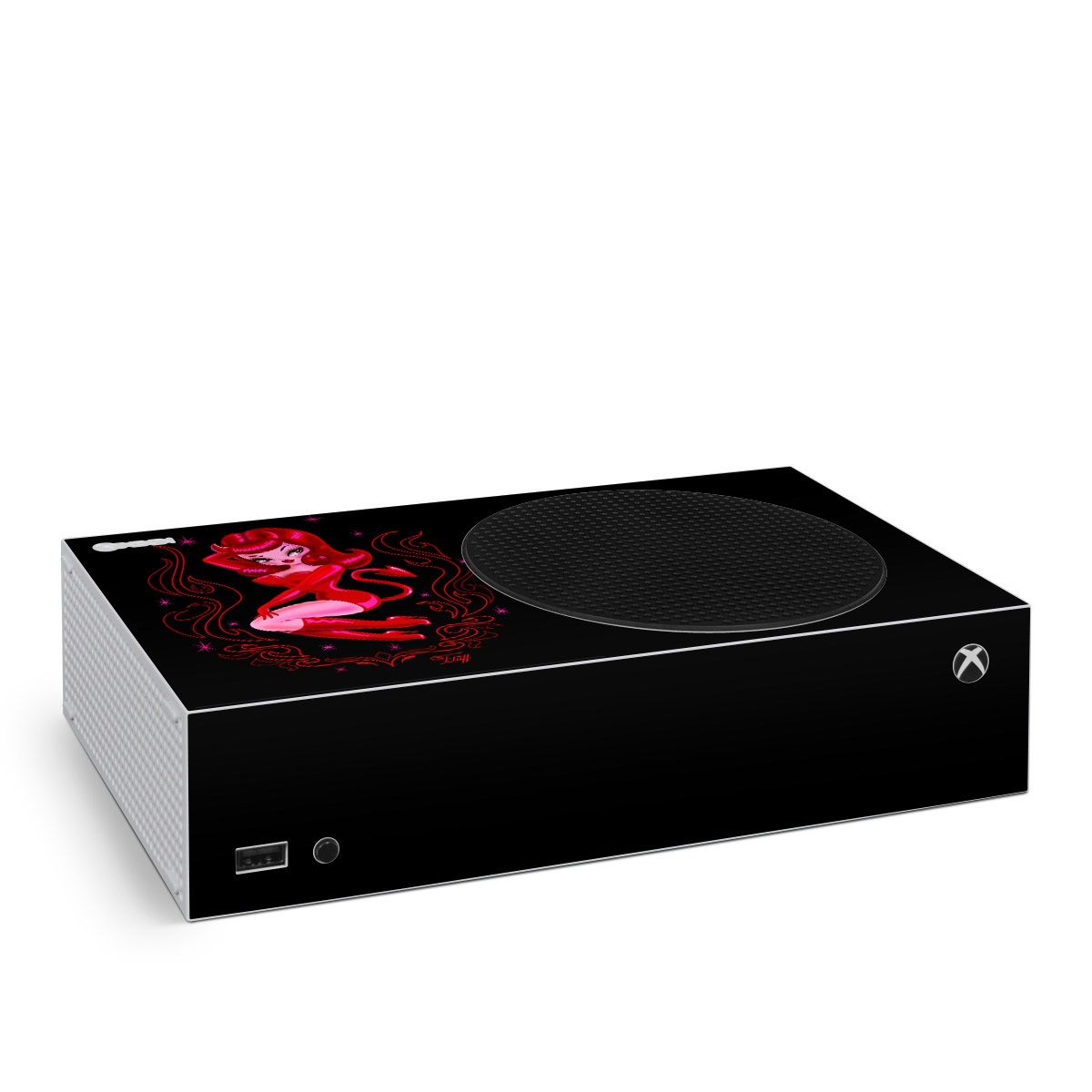 Xbox Series S Skin design of Pink, Illustration, Fictional character, Graphic design, Neon, Magenta, Graphics, Art, with black, red, pink colors