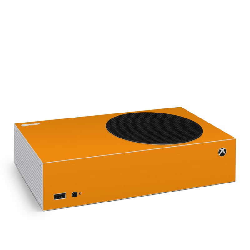 Xbox Series S Skin design of Orange, Yellow, Brown, Text, Amber, Font, Peach, with orange colors