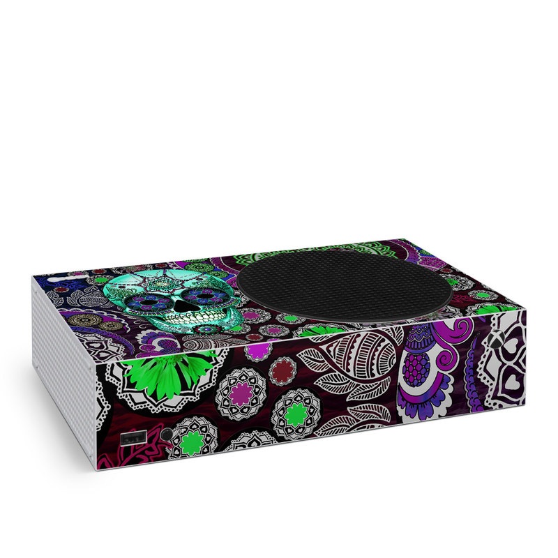 Xbox Series S Skin design of Psychedelic art, Pattern, Skull, Purple, Bone, Violet, Design, Visual arts, Art, Magenta, with blue, green, purple, red, green, pink colors