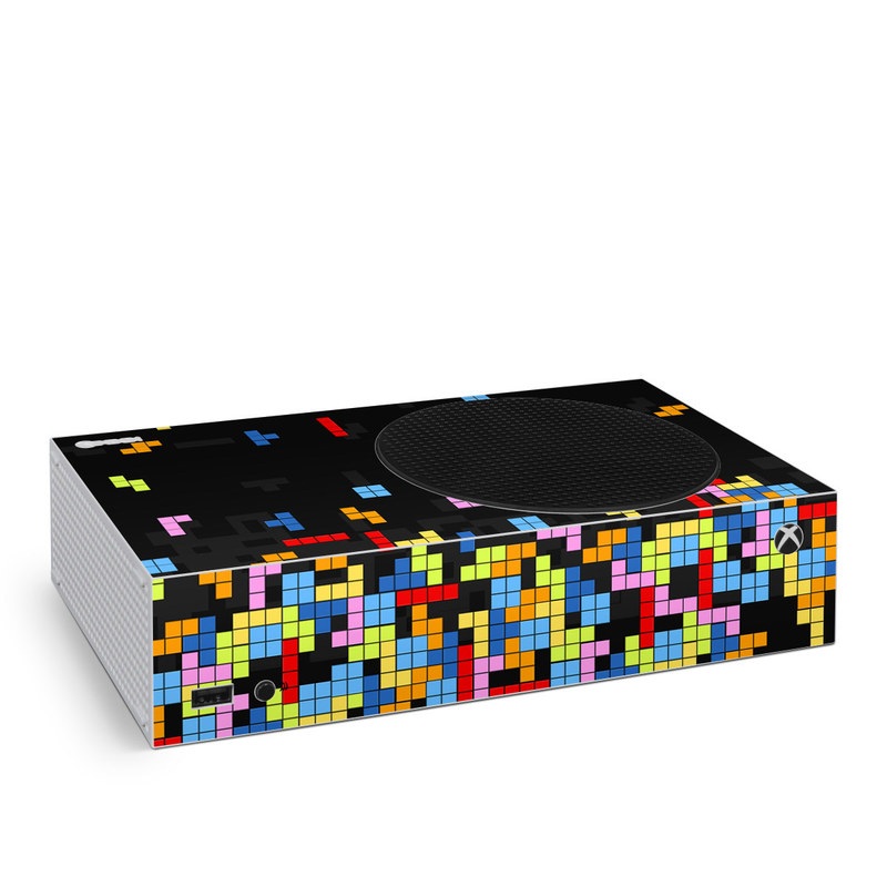 Xbox Series S Skin design of Pattern, Symmetry, Font, Design, Graphic design, Line, Colorfulness, Magenta, Square, Graphics, with black, green, blue, orange, red colors