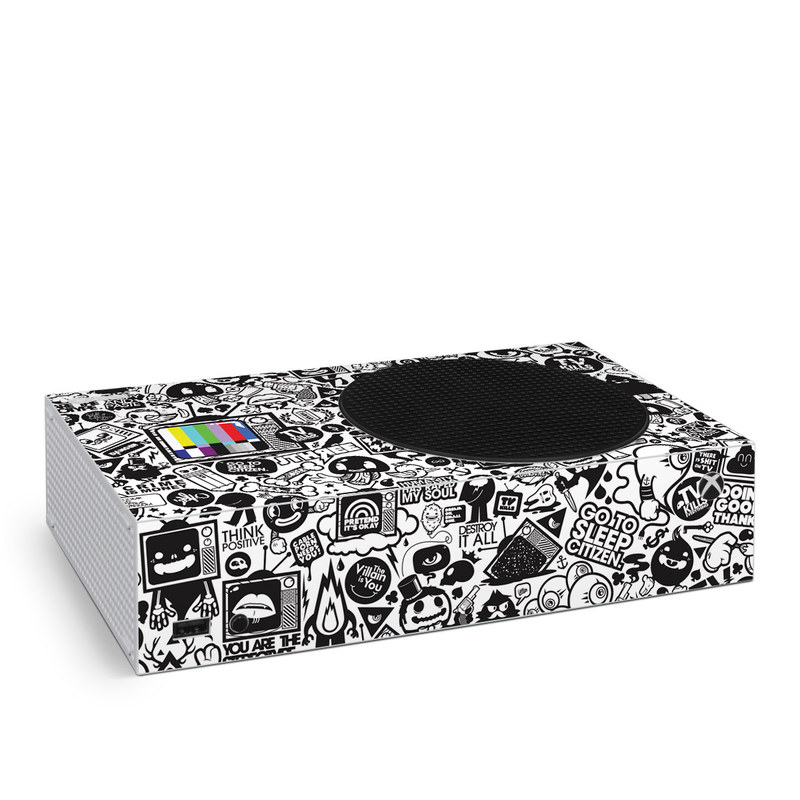 Xbox Series S Skin design of Pattern, Drawing, Doodle, Design, Visual arts, Font, Black-and-white, Monochrome, Illustration, Art, with gray, black, white colors