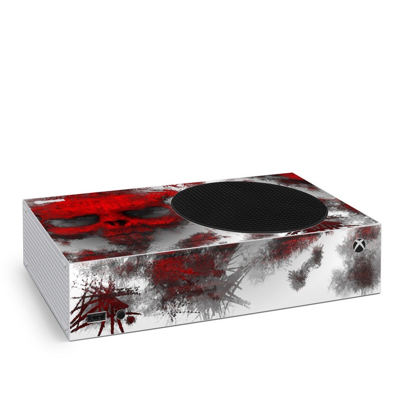 Xbox Series S Skin design of Red, Graphic design, Skull, Illustration, Bone, Graphics, Art, Fictional character, with red, gray, black, white colors