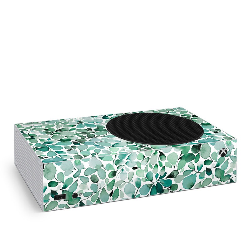 Xbox Series S Skin design of Azure, Line, Aqua, Pattern, Art, Symmetry, Electric blue, Circle, Creative arts, Terrestrial plant, with white, green, black colors