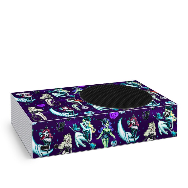 Xbox Series S Skin design of Illustration, Cartoon, Violet, Art, Fictional character, Graphic design, Fiction, Visual arts, Style, Graphics, with blue, green, white, yellow, red, purple colors