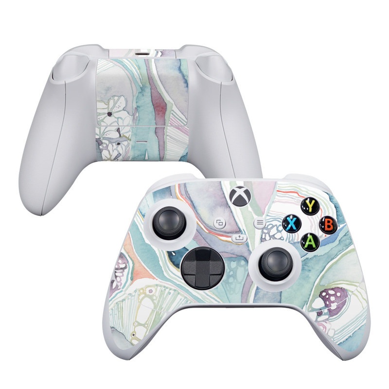 Xbox Series S Controller Skin design of Watercolor paint, Plant, Art, Illustration, Flower, with blue, purple, pink, red, orange colors