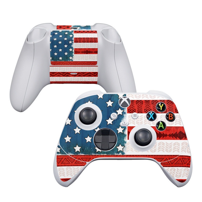 Xbox Series S Controller Skin design of Flag, Flag of the united states, Red, Flag Day (USA), Line, Pattern, Textile, Independence day, Veterans day, Tablecloth, with red, blue, white colors