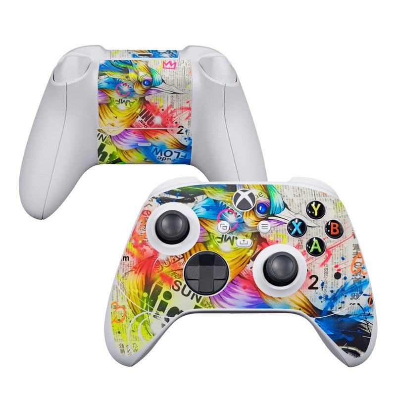 Xbox Series S Controller Skin design of Graphic design, Font, Art, Graphics, Illustration, with blue, red, orange, pink, white, black, yellow, green colors