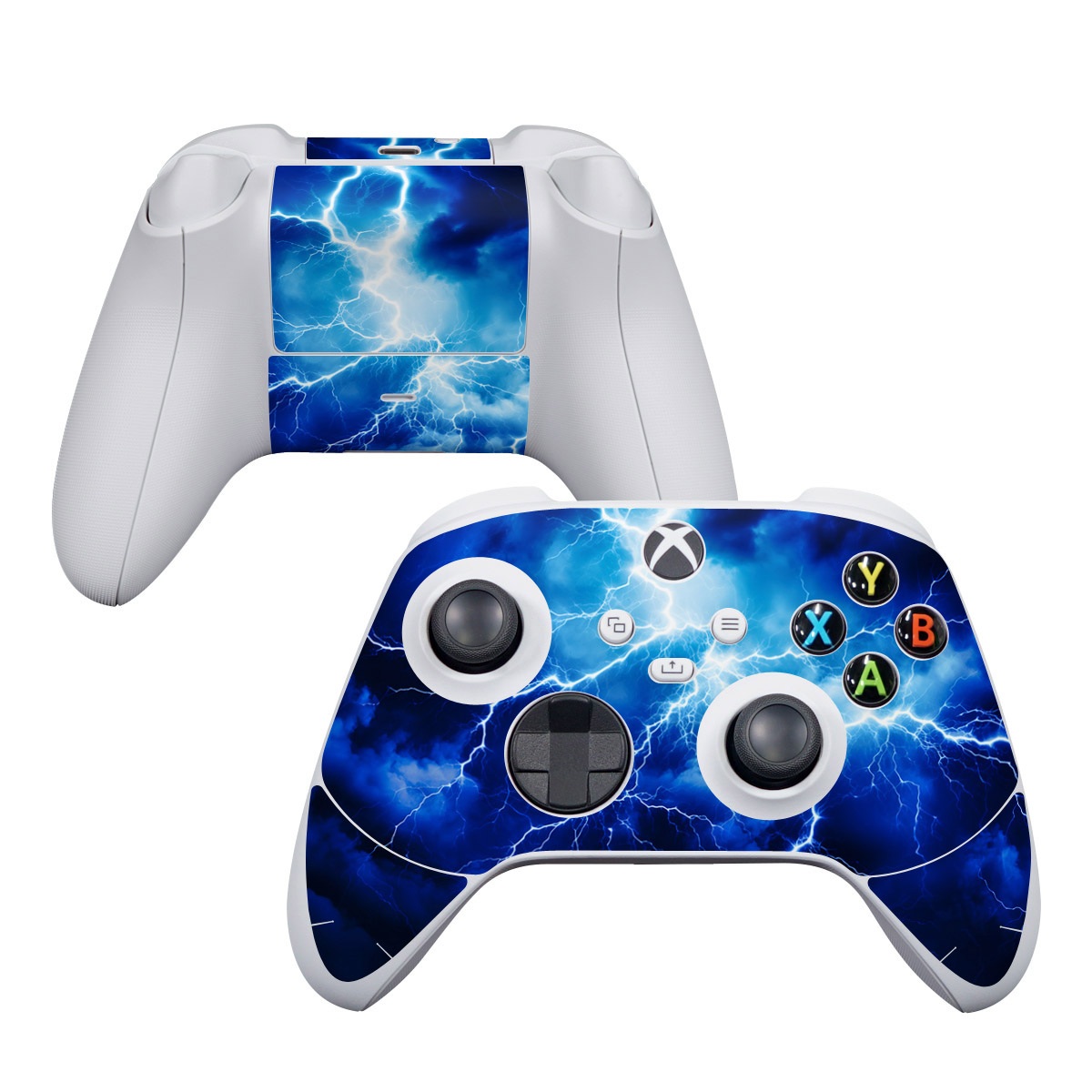 Xbox Series S Controller Skin design of Thunder, Sky, Atmosphere, Daytime, Cloud, Water, Lightning, Light, Azure, Natural environment, with black, blue colors