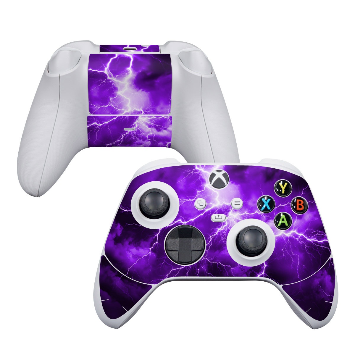 Xbox Series S Controller Skin design of Sky, Lightning, Thunder, Atmosphere, Thunderstorm, Daytime, Purple, Light, Cloud, Nature, with black, purple colors