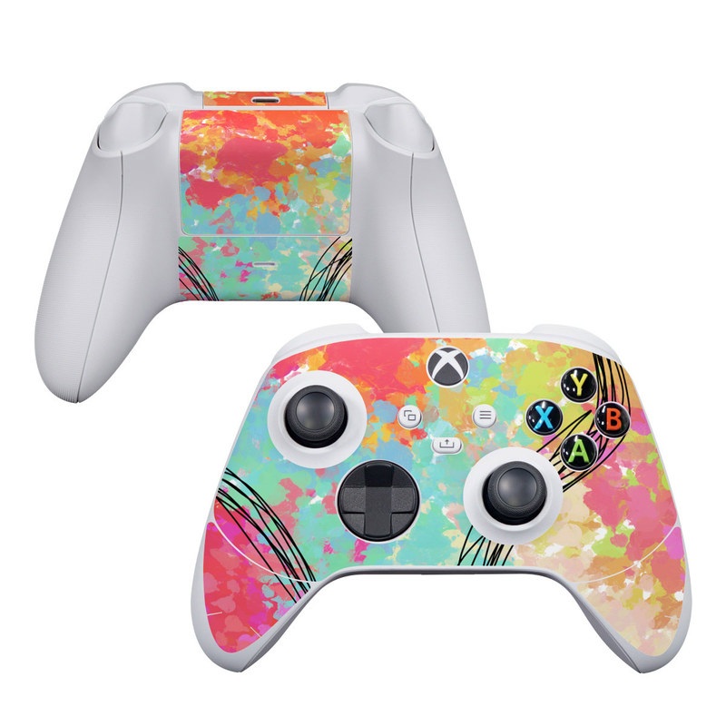 Xbox Series S Controller Skin design of Pattern, Line, Graphic Design, Design, Visual Arts, Art, Plant, Wallpaper, Illustration, Cg Artwork, with black, white, red, pink, blue, green, yellow, orange, brown colors