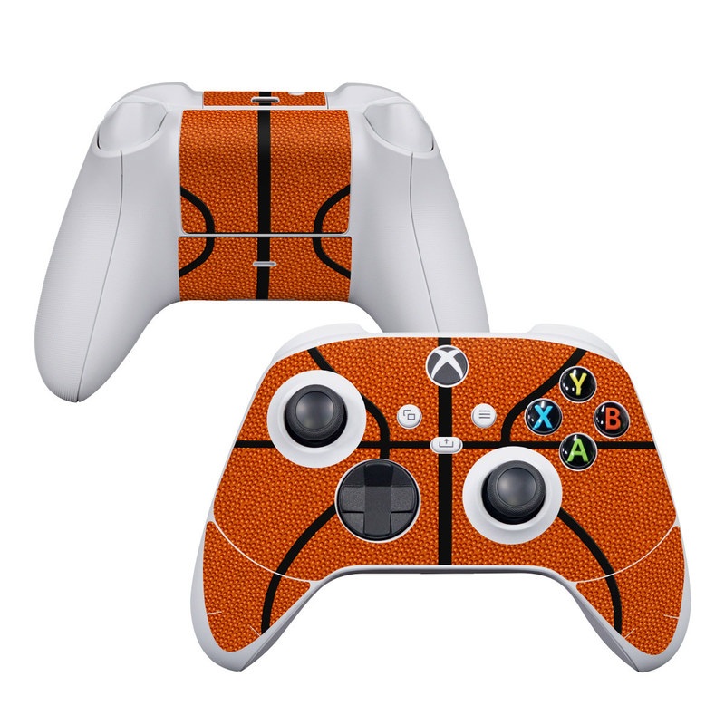 Xbox Series S Controller Skin design of Orange, Basketball, Line, Pattern, Sport venue, Brown, Yellow, Design, Net, Team sport with orange, black colors