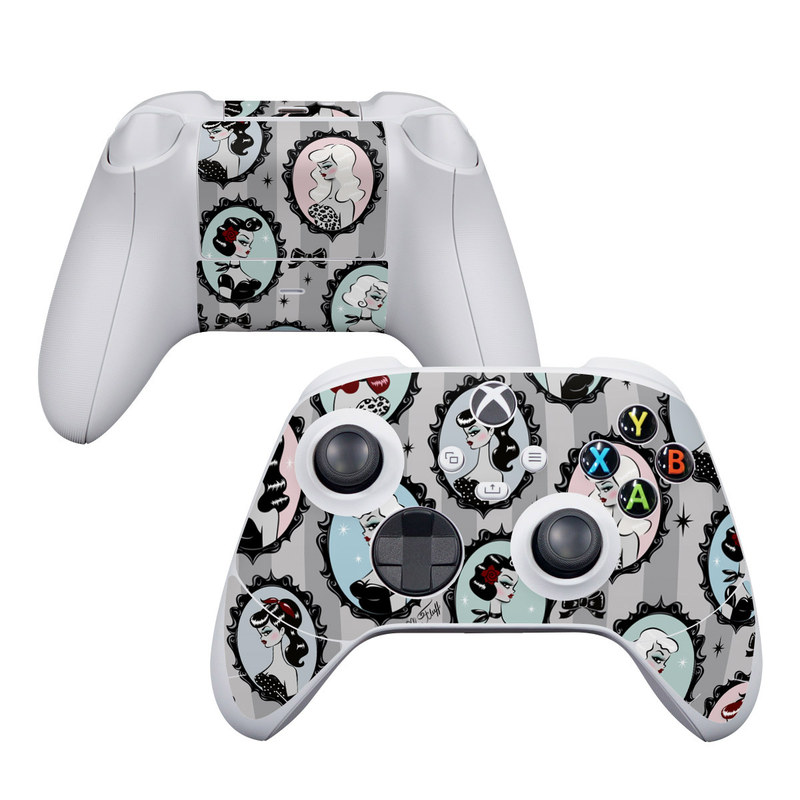 Xbox Series S Controller Skin design of Pattern, Design, Textile, Visual arts, Circle, Art, with black, blue, gray, yellow, red, pink colors