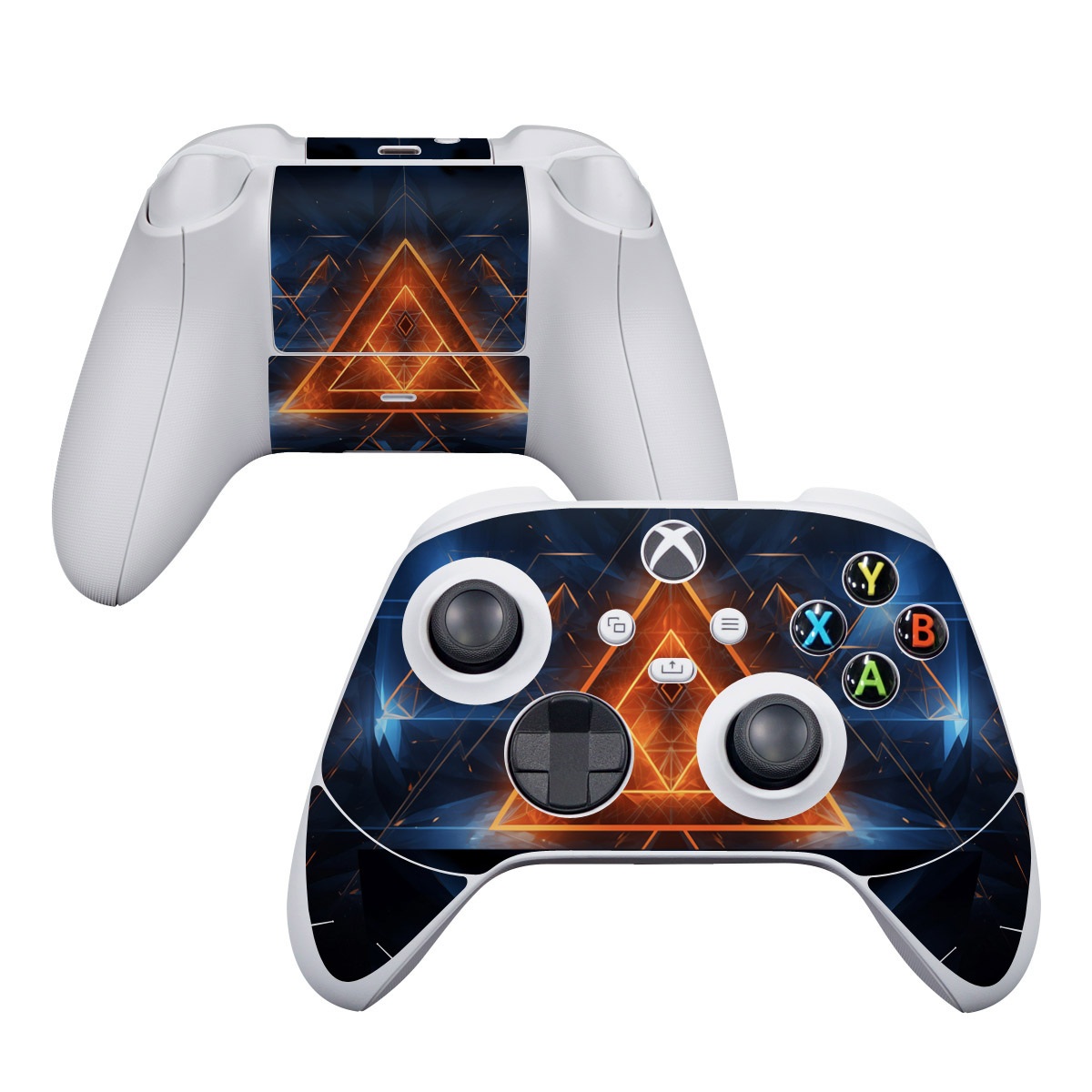 Xbox Series S Controller Skin design of Sky, Atmosphere, Water, Triangle, Cloud, Electricity, Astronomical object, Tree, Star, Font, with black, white, orange, yellow, red, blue colors