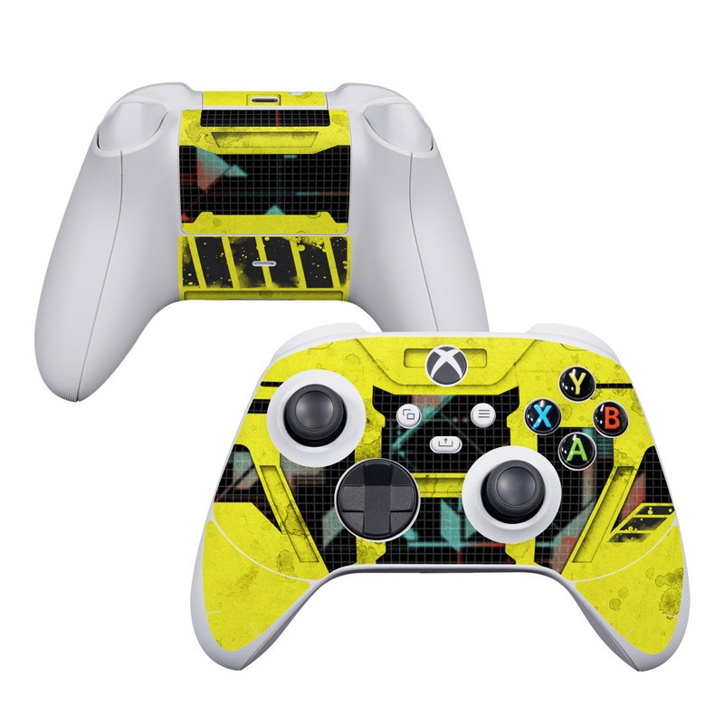 Xbox Series S Controller Skin design of Yellow, Green, Font, Pattern, Graphic design, with black, yellow, gray, blue, green colors