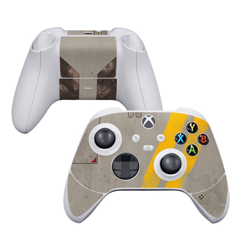 Xbox Series S Controller Skin design of Yellow, Wall, Line, Orange, Design, Concrete, Font, Architecture, Parallel, Wood, with gray, yellow, red, black colors