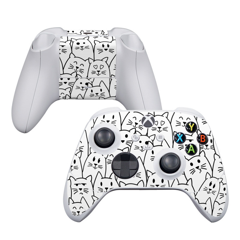 Xbox Series S Controller Skin design of White, Line art, Text, Black, Pattern, Black-and-white, Line, Design, Font, Organism, with white, black colors