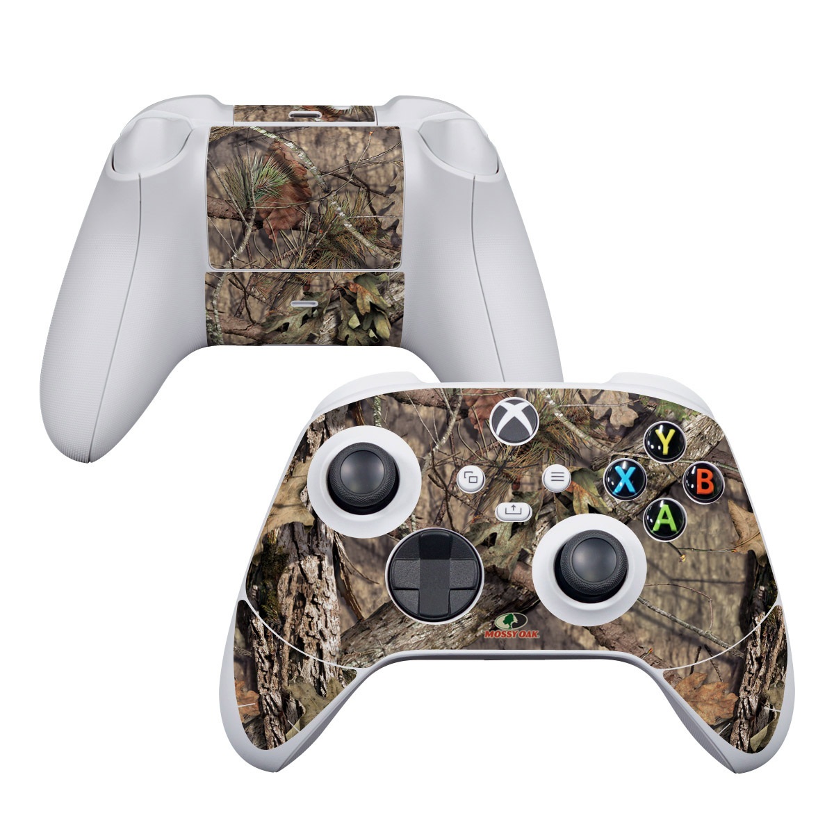 Xbox Series S Controller Skin design of shellbark hickory, Camouflage, Tree, Branch, Trunk, Plant, Leaf, Adaptation, Wood, Twig, with orange, green, red, black, gray colors