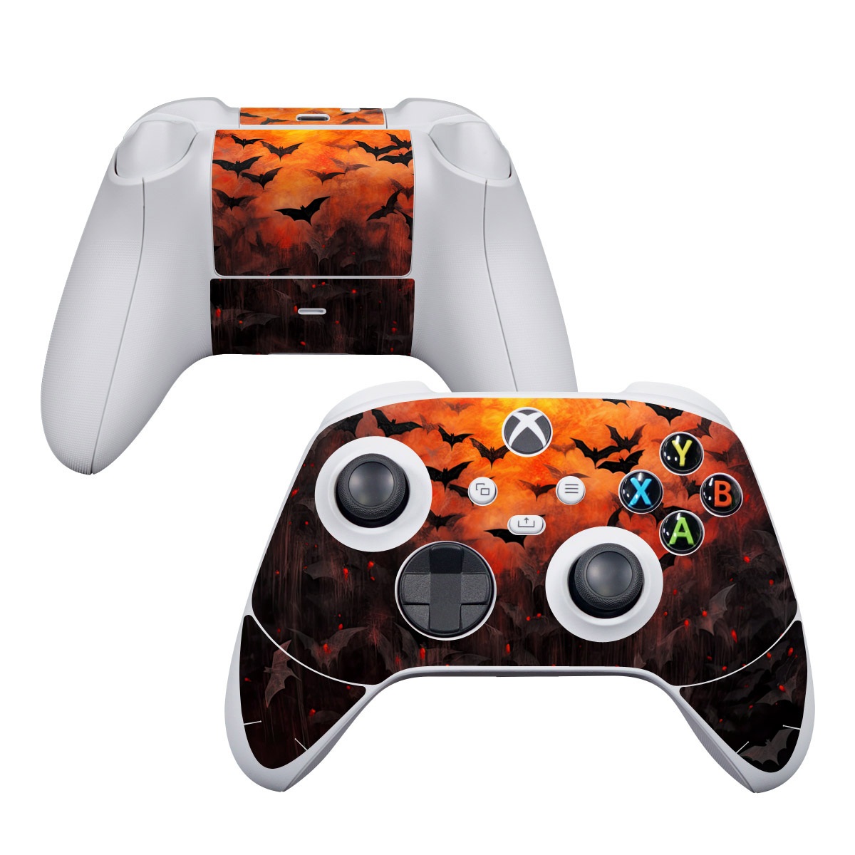 Xbox Series S Controller Skin design of Vertebrate, Plant, Leaf, Orange, Branch, Natural landscape, Organism, Bird, Deciduous, Woody plant, with yellow, orange, red, black colors