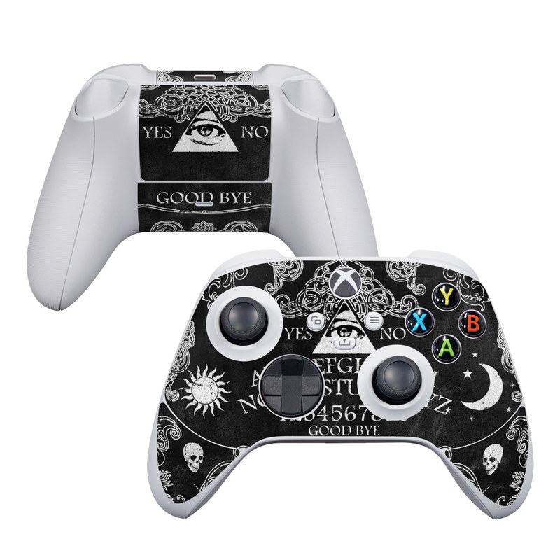 Xbox Series S Controller Skin design of Text, Font, Pattern, Design, Illustration, Headpiece, Tiara, Black-and-white, Calligraphy, Hair accessory, with black, white, gray colors