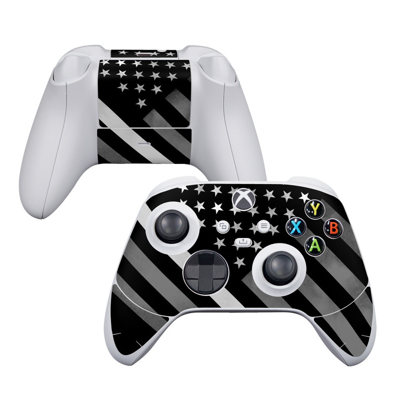 Xbox Series S Controller Skin design of Black, Black-and-white, Pattern, Monochrome Photography, Line, Flag Of The United States, Monochrome, Flag, Design, Font, Photography, Style, Parallel, with black, white, gray colors