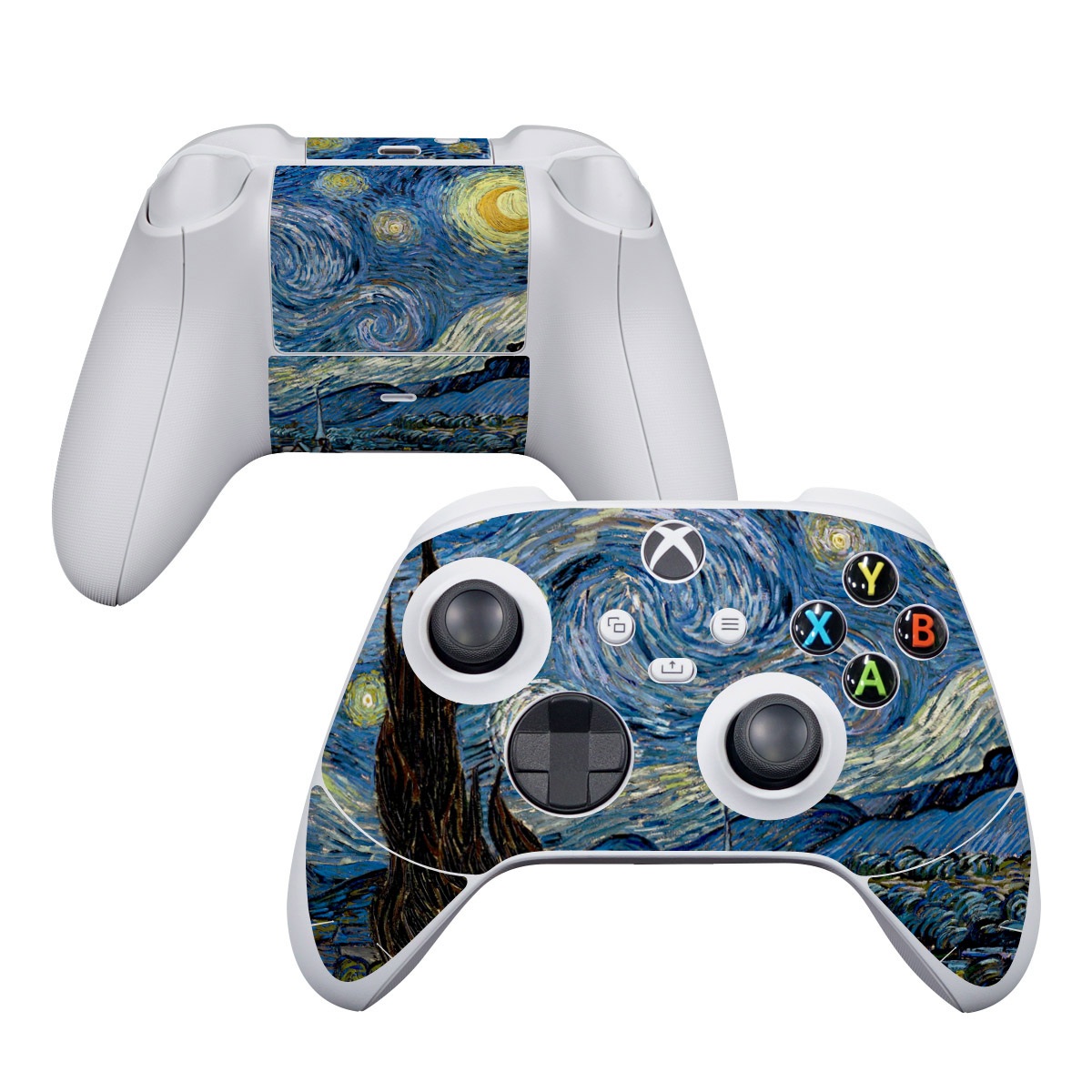 Xbox Series S Controller Skin design of Painting, Purple, Art, Tree, Illustration, Organism, Watercolor paint, Space, Modern art, Plant, with gray, black, blue, green colors