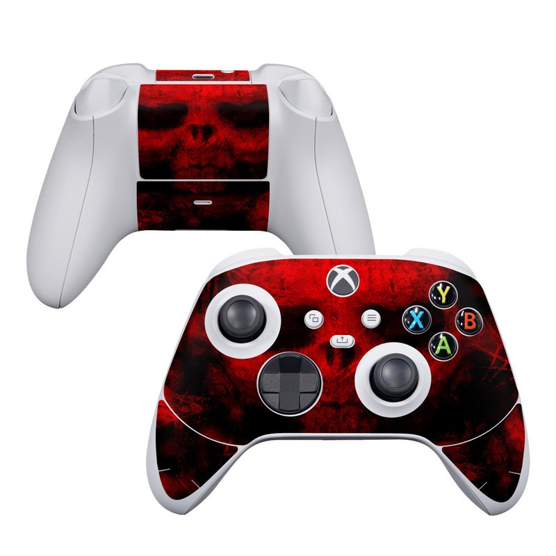 Xbox Series S Controller Skin design of Red, Skull, Bone, Darkness, Mouth, Graphics, Pattern, Fiction, Art, Fractal art, with black, red colors