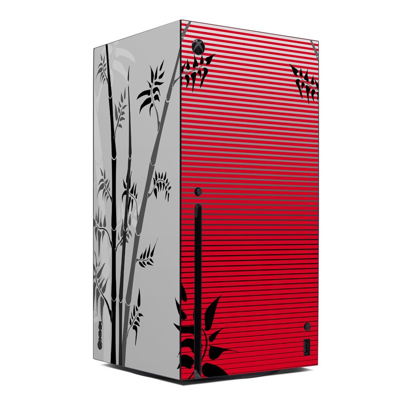 Xbox Series X Skin design of Botany, Plant, Branch, Plant stem, Tree, Bamboo, Pedicel, Black-and-white, Flower, Twig, with gray, red, black, white colors