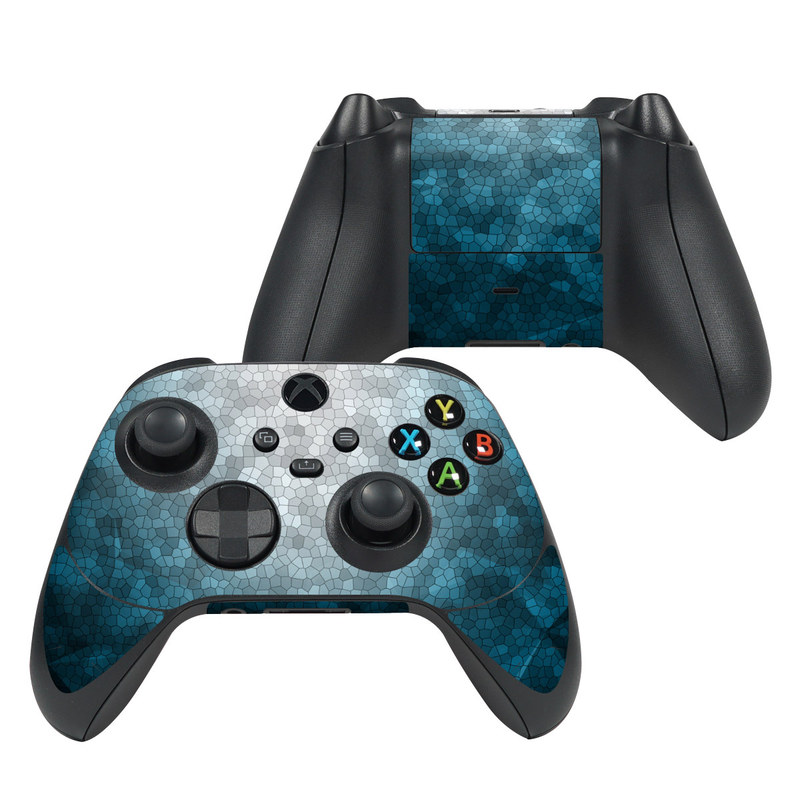Xbox Series X Controller Skin design of Blue, Aqua, Turquoise, Green, Water, Teal, Sky, Azure, Pattern, Atmosphere, with blue, white, gray colors