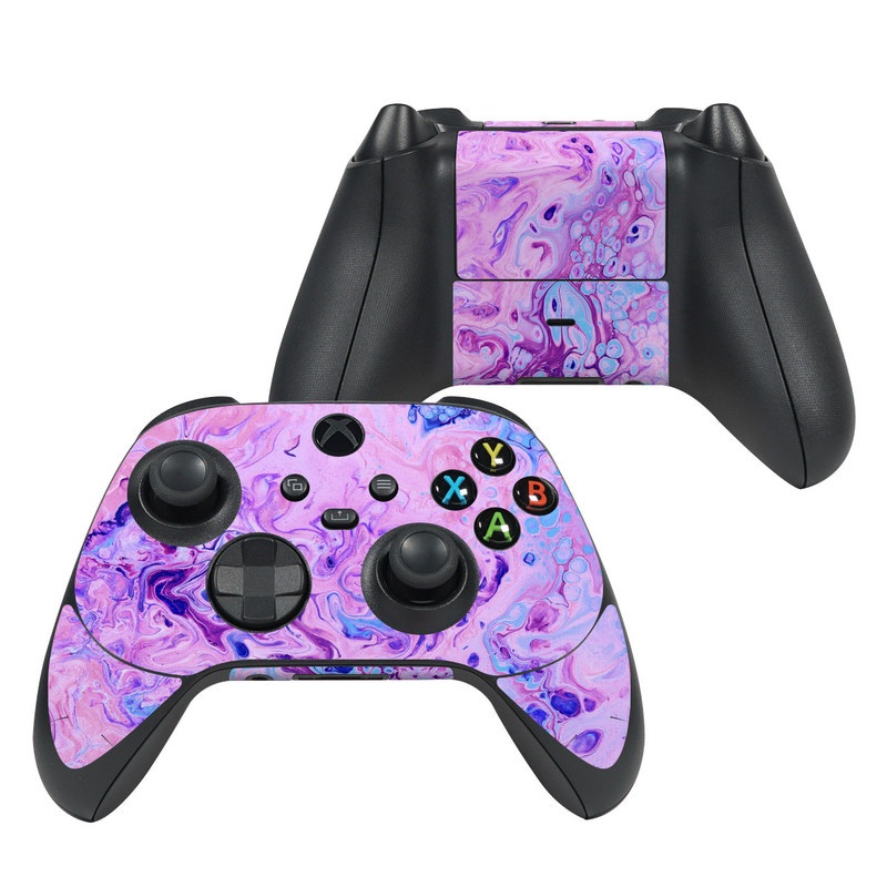 Xbox Series X Controller Skin design of Purple, Violet, Lilac, Art, Pattern, Modern art, Painting, Visual arts, Acrylic paint, Magenta with pink, purple, blue colors