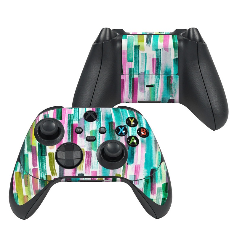 Xbox Series X Controller Skin design of Line, Turquoise, Pink, Pattern, Design, Magenta, Colorfulness, with white, green, blue, pink, purple, black, blue colors