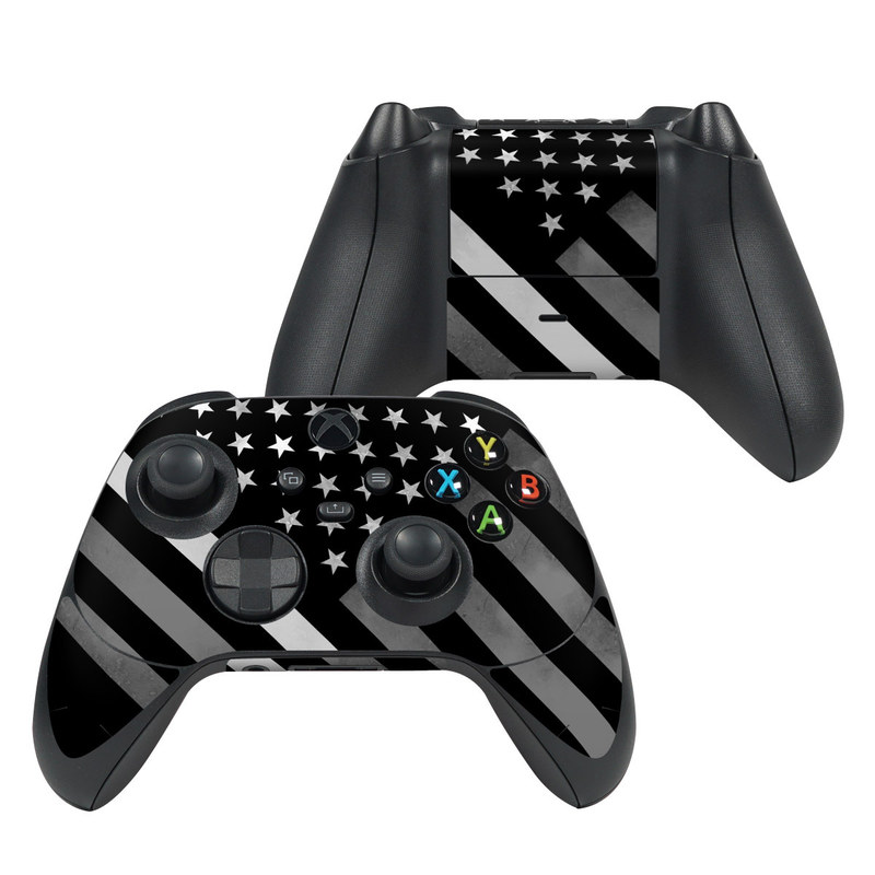 Xbox Series X Controller Skin design of Black, Black-and-white, Pattern, Monochrome Photography, Line, Flag Of The United States, Monochrome, Flag, Design, Font, Photography, Style, Parallel, with black, white, gray colors