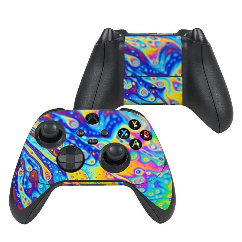 Xbox Series X Controller Skin design of Psychedelic art, Blue, Pattern, Art, Visual arts, Water, Organism, Colorfulness, Design, Textile with gray, blue, orange, purple, green colors