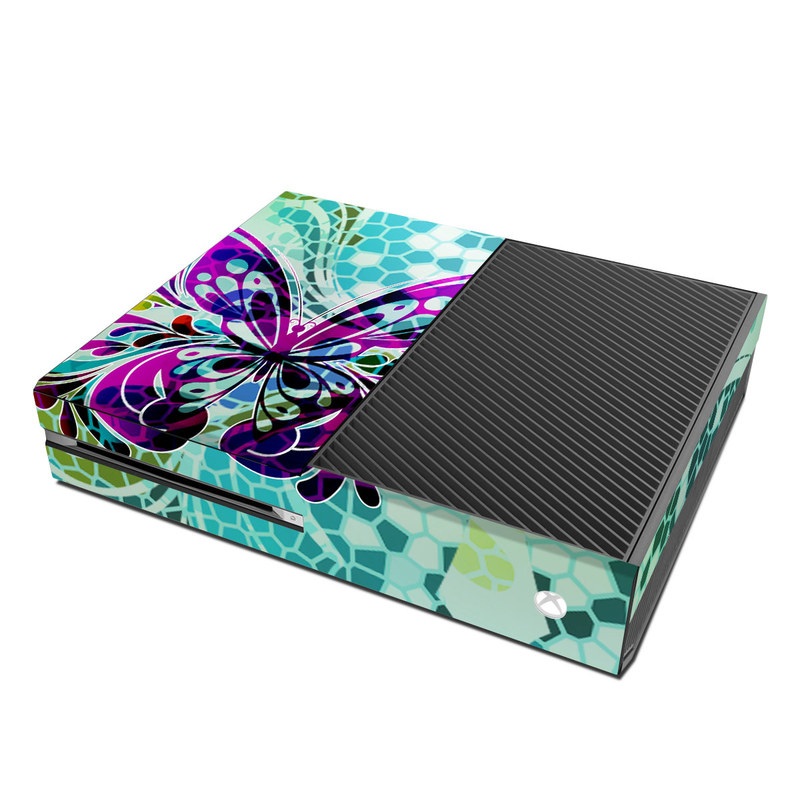Xbox One Skin design of Butterfly, Pattern, Insect, Moths and butterflies, Purple, Graphic design, Design, Pollinator, Visual arts, Magenta with blue, green, purple colors