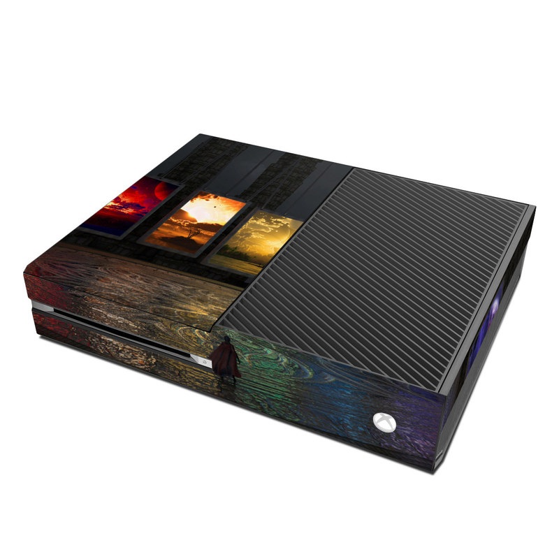 Xbox One Skin design of Light, Lighting, Water, Sky, Technology, Night, Art, Geological phenomenon, Electronic device, Glass with black, red, green, blue colors