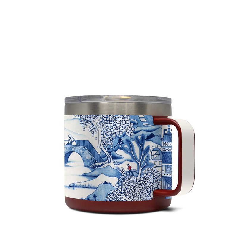 Yeti Rambler Mug 14oz Skin design of Blue, Blue and white porcelain, Winter, Christmas eve, Illustration, Snow, World, Art, with blue, white colors