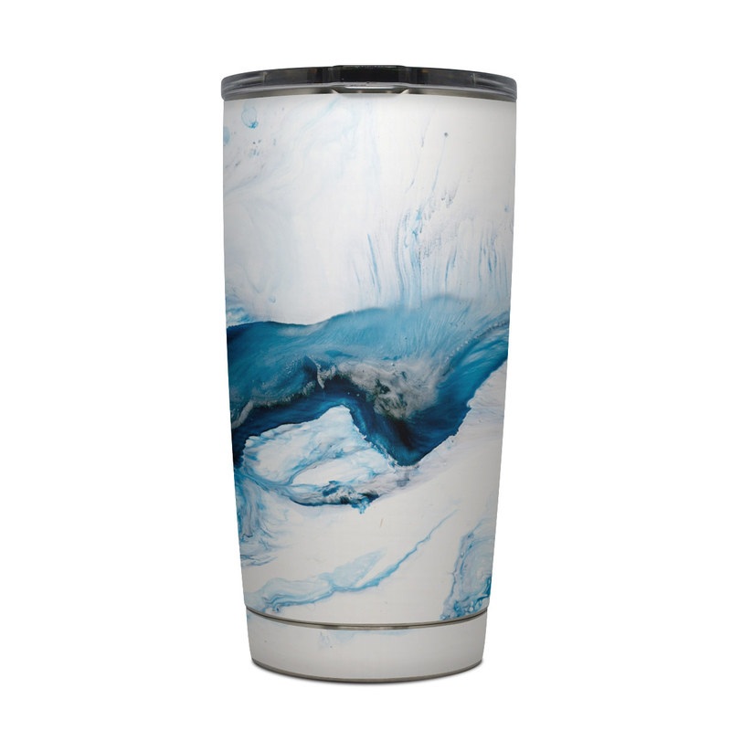 Yeti Rambler Tumbler 20oz Skin design of Glacial landform, Blue, Water, Glacier, Sky, Arctic, Ice cap, Watercolor paint, Drawing, Art with white, blue, black colors
