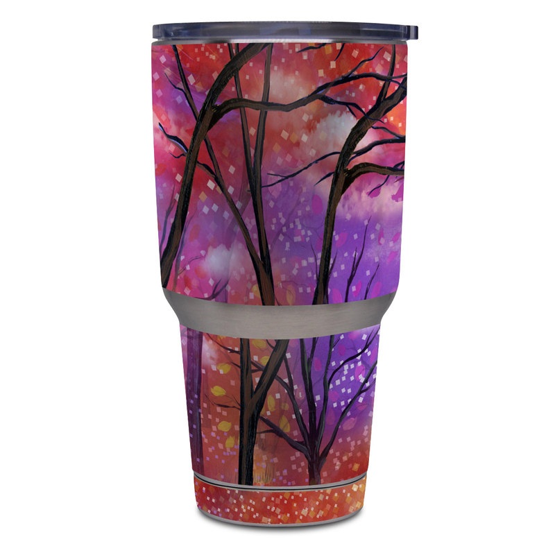 Yeti Rambler Tumbler 30oz Skin design of Nature, Tree, Natural landscape, Painting, Watercolor paint, Branch, Acrylic paint, Purple, Modern art, Leaf, with red, purple, black, gray, green, blue colors