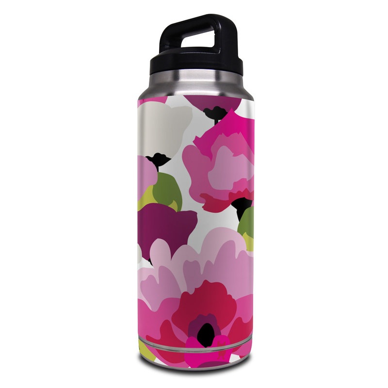 Yeti Rambler Bottle 36oz Skin design of Pink, Flower, Pattern, Petal, Plant, Floral design, Design, Botany, Magenta, Anemone, with white, pink, green, red colors