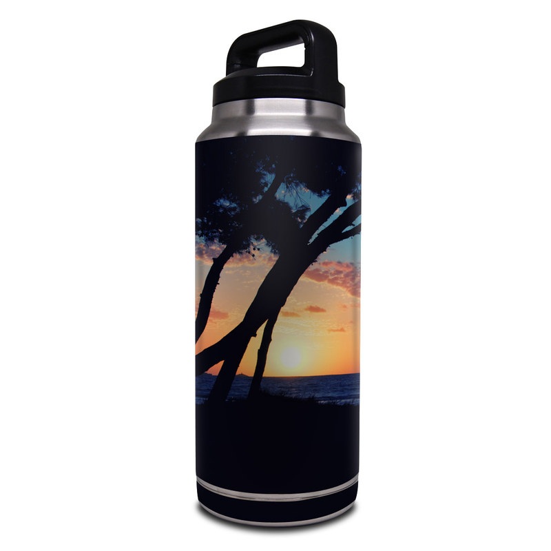 Yeti Rambler Bottle 36oz Skin design of Sky, Horizon, Nature, Tree, Sunset, Sunrise, Ocean, Sea, Natural landscape, Afterglow, with black, gray, blue, green, red, pink colors