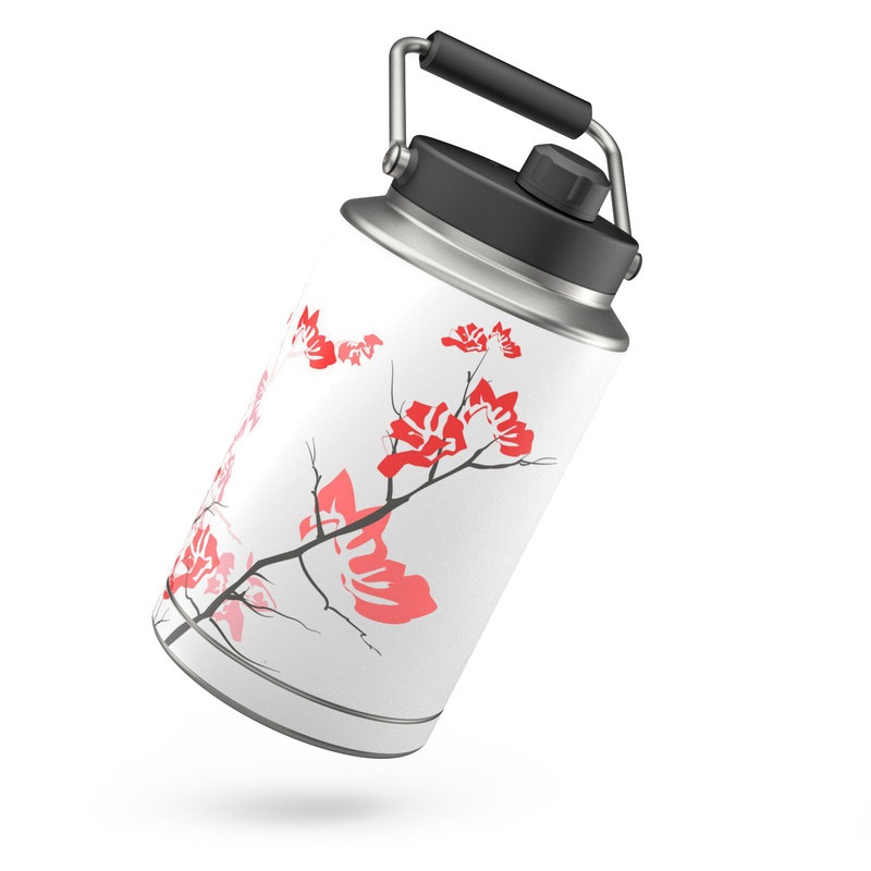 Yeti Rambler Jug One Gallon Skin design of Branch, Red, Flower, Plant, Tree, Twig, Blossom, Botany, Pink, Spring with white, pink, gray, red, black colors